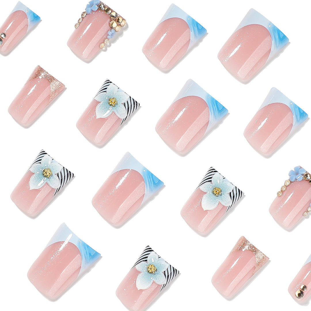 Artful Nail Extensions with Floral Design and Glitter Kalsten