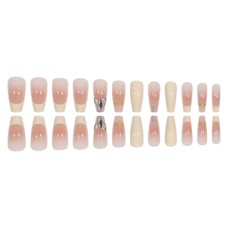 Elegant Long Press-On Nails with Rhinestone and Gold Accents Kalsten