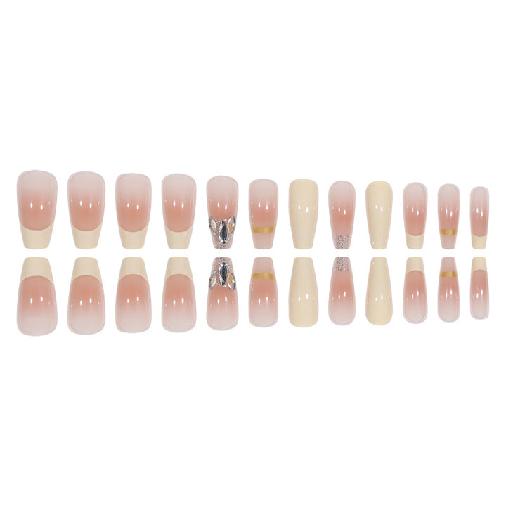 Elegant Long Press-On Nails with Rhinestone and Gold Accents Kalsten