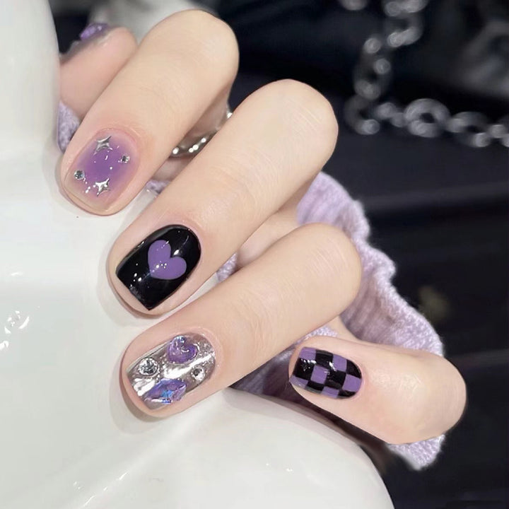 Artistic Press-On Nail Set with Heart and Star Designs Kalsten 1789389240