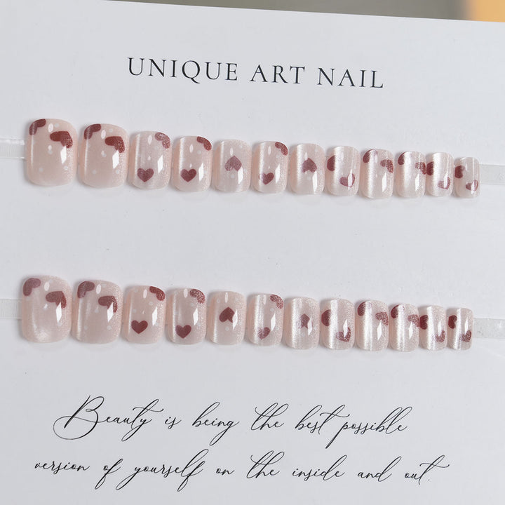 Heart-Embellished Glitter Press-On Nails