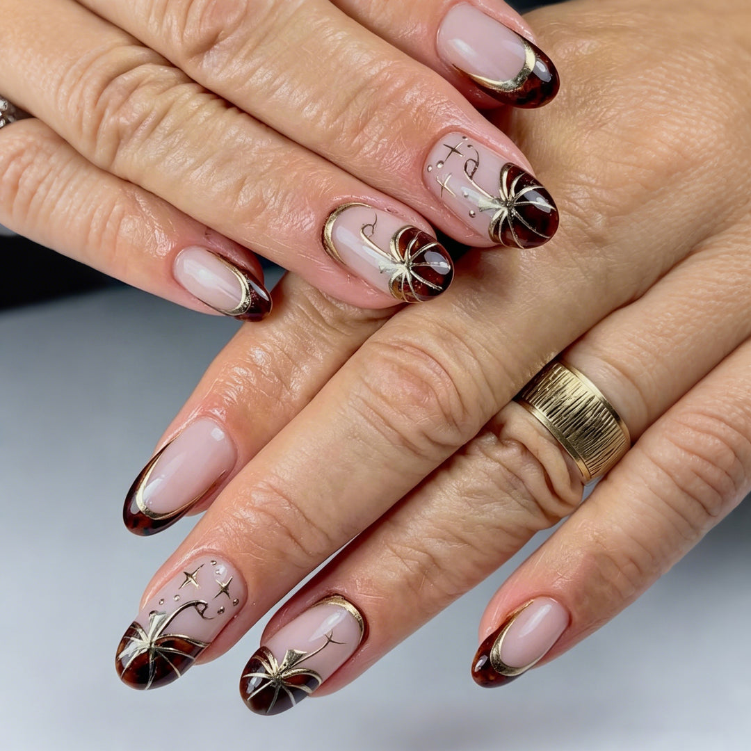 Elegant Press-On Nail Set with Premium Gold Accents