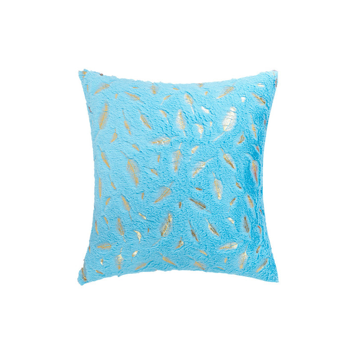 Square Plush Decorative Cushion with Metallic Feather Accent and Removable Cover