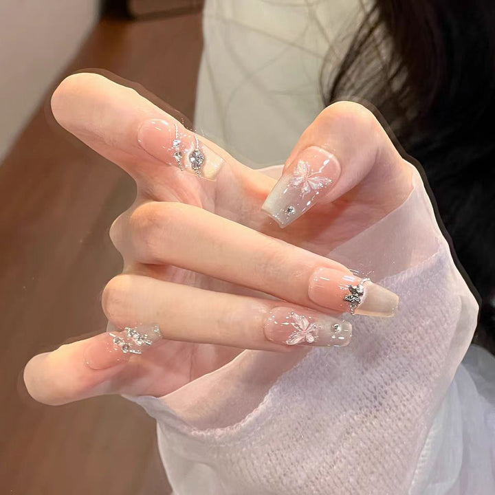 Decorative Press-On Nail Set with Elegant Butterfly Design Kalsten