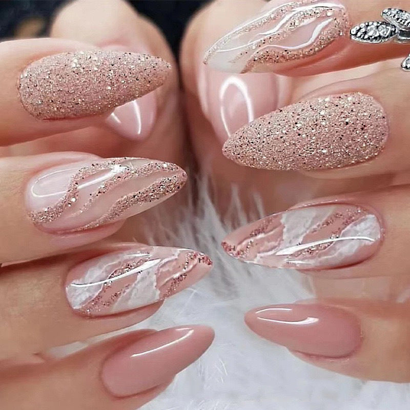 Elegant Stiletto Press-On Nail Art with Rhinestone Accents Kalsten