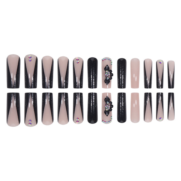 Glamorous Long Stiletto Press-On Nails with Glitter and Floral Accents Kalsten