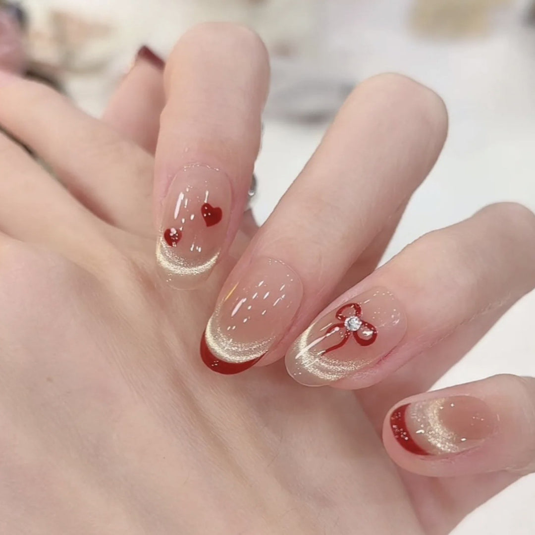 Heart-Themed Press-On Nail Art
