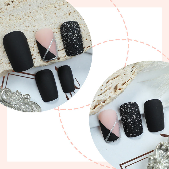 Matte Finish Press-On Nail Set with Glamorous Black and Sparkly Designs Kalsten