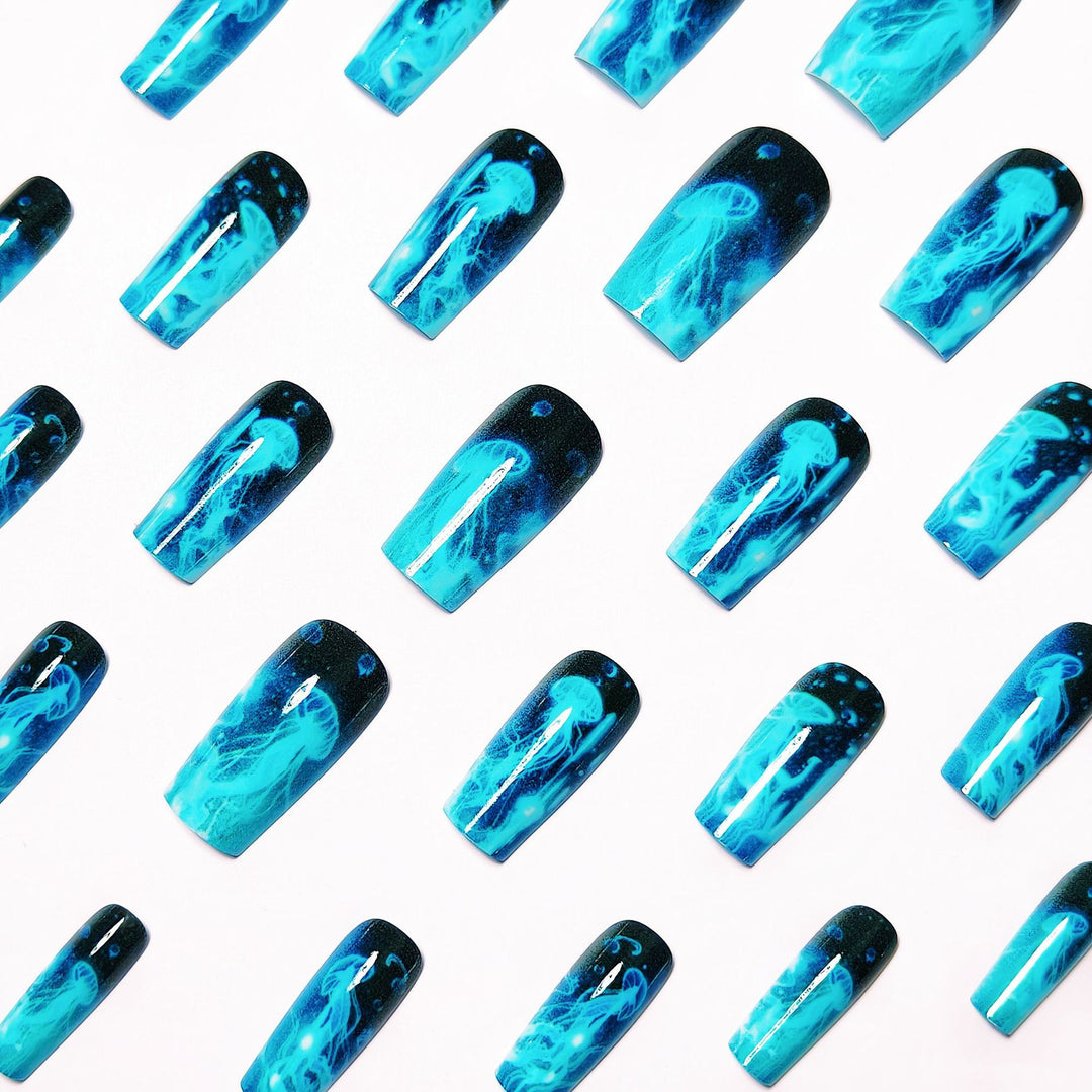 Artistic Glow-in-the-Dark Jellyfish Nail Art Kalsten