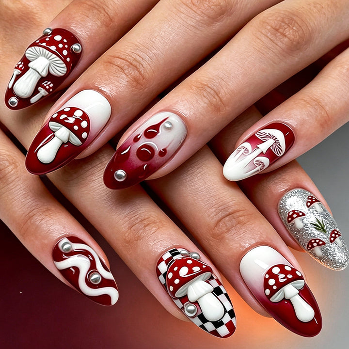 Artistic Mushroom Design Press-On Nail Set Kalsten