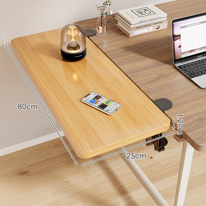 Clamp-On Adjustable Wooden Desk Side Shelf Extension with Foldable Bracket