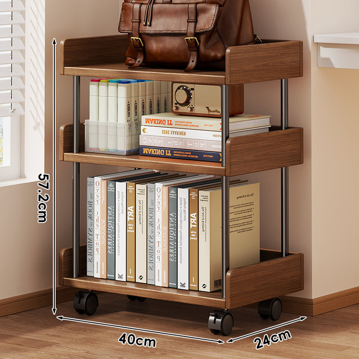 Minimalist Solid Wood Two-Tier Desktop Bookshelf with Metal Support Rods