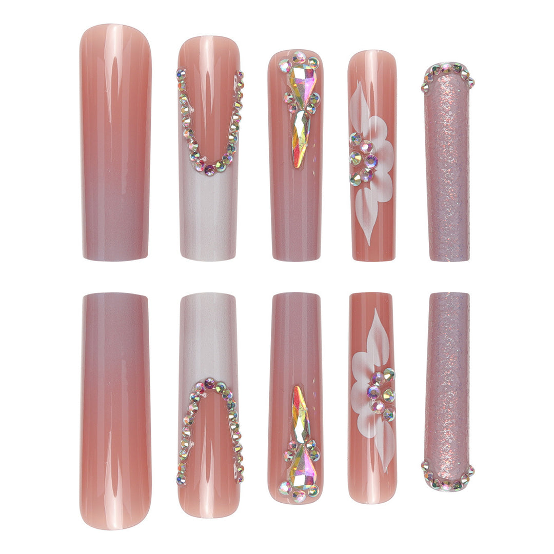 Elegant Floral Design Long Press-On Nails Kalsten