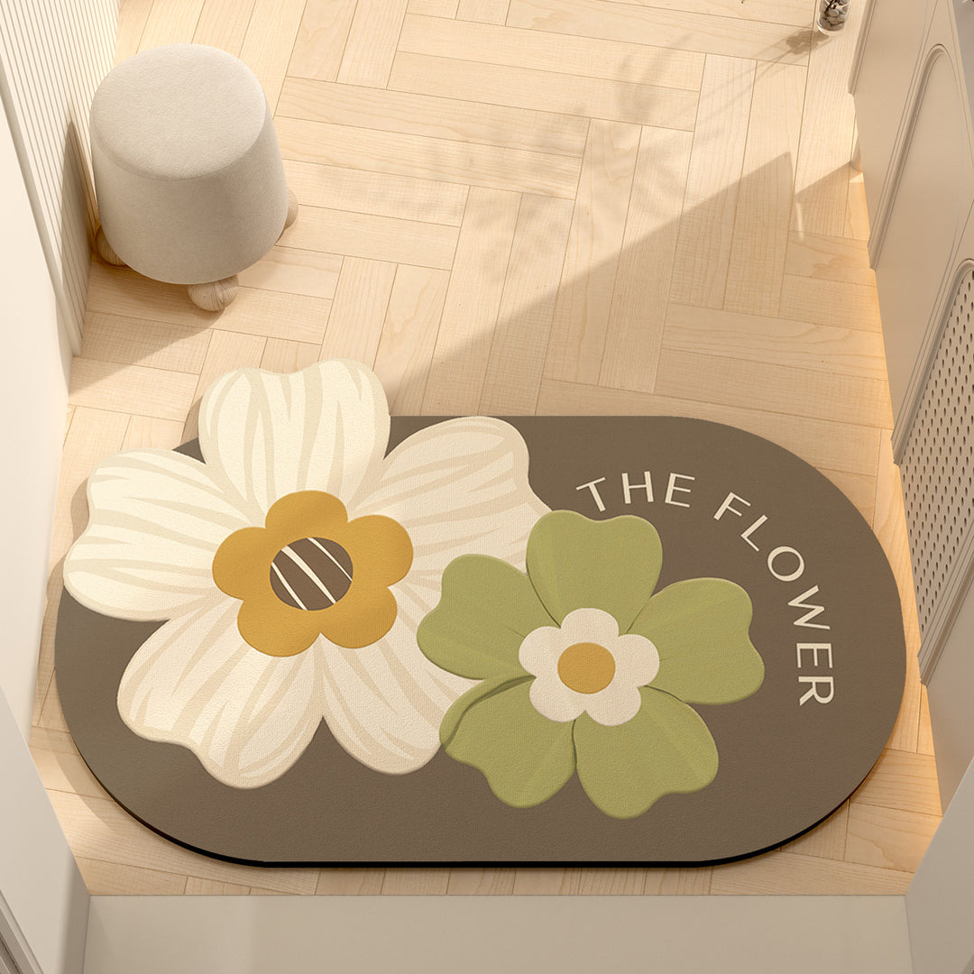 Whimsical Floral Motif Memory Foam Bath Mat