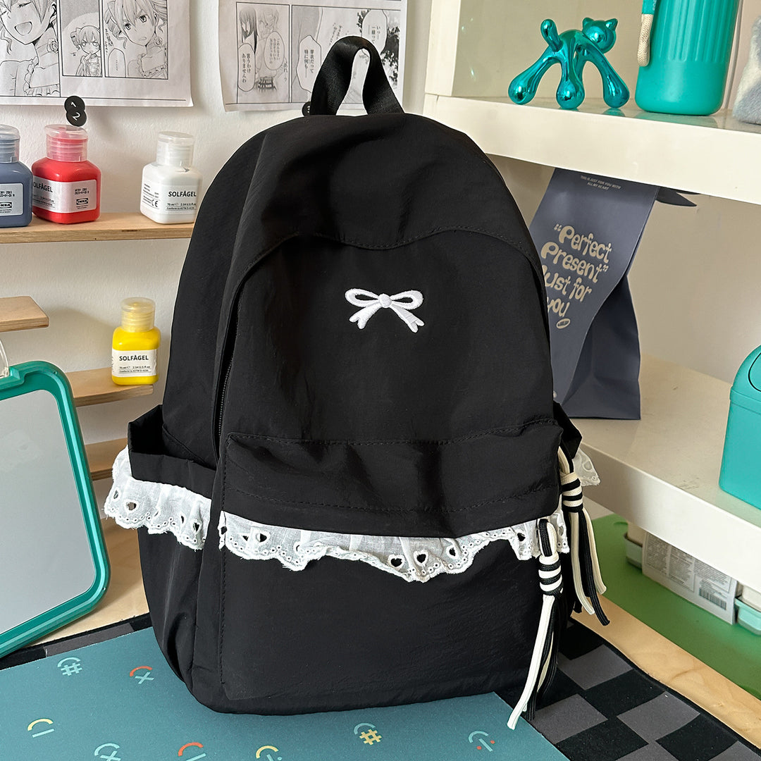 Stylish Embroidered Bow-Accent Backpack Kalsten