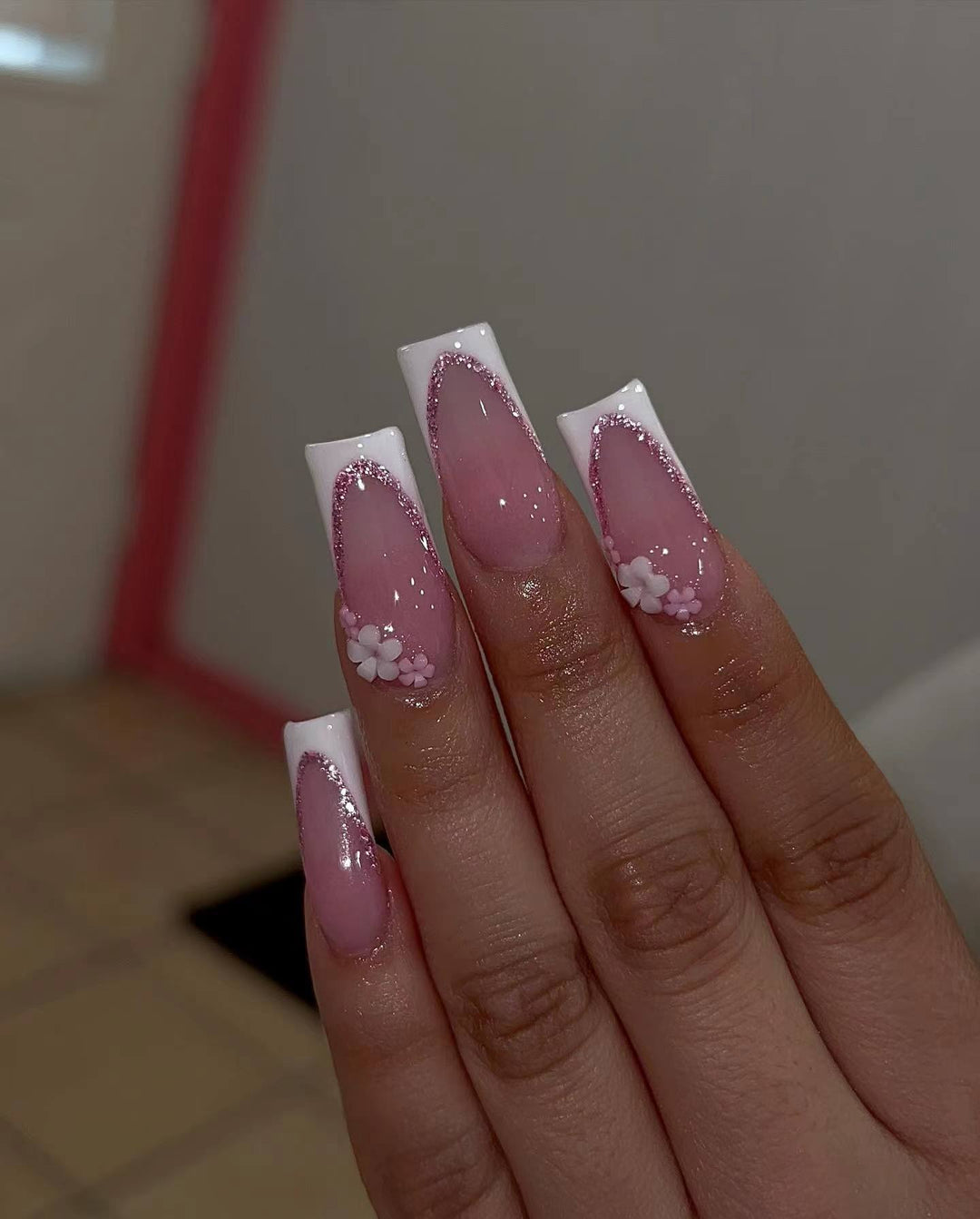 Floral Accent Acrylic Nail Extensions