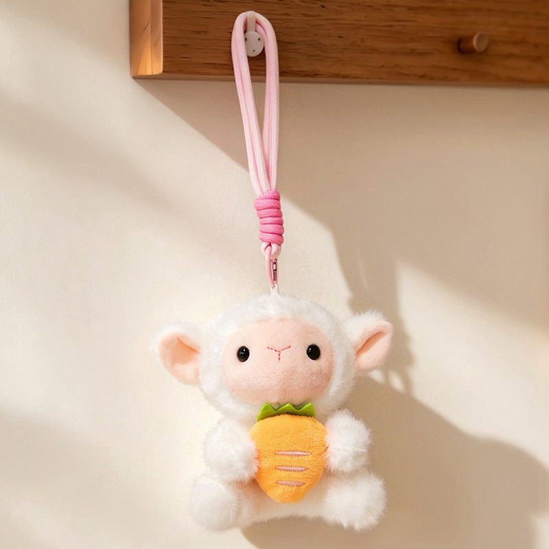 Plush Calico Cat Strawberry Mini Bag Charm Keychain with Soft Rope Loop & Metal Clip Kalsten