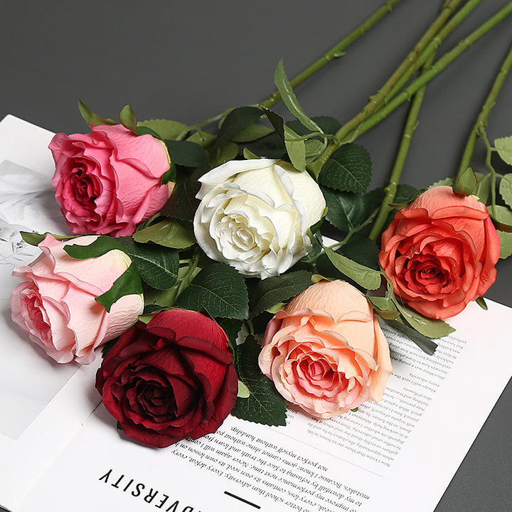 Realistic Silk Rose with Greenery