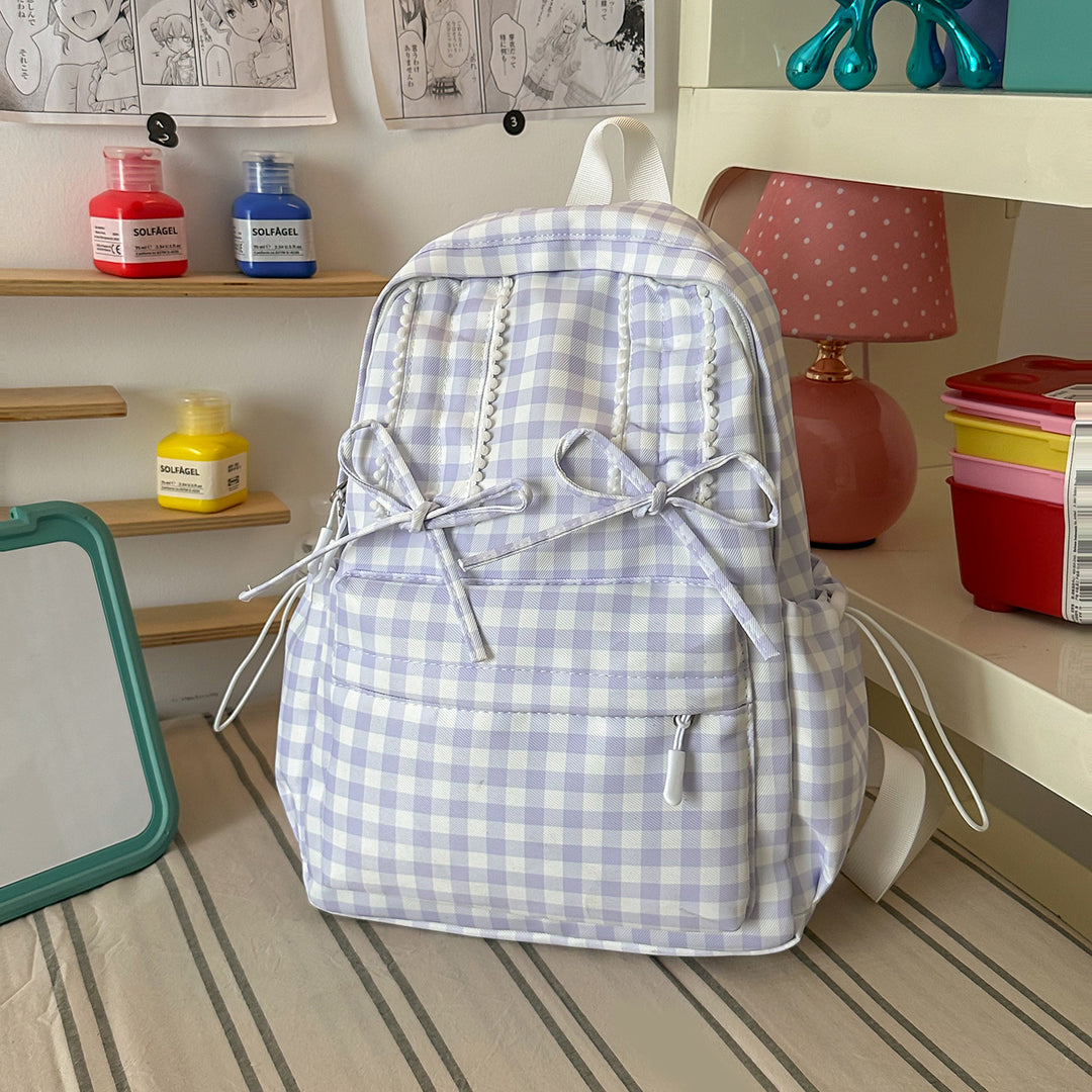 Stylish Gingham Print School Backpack Kalsten