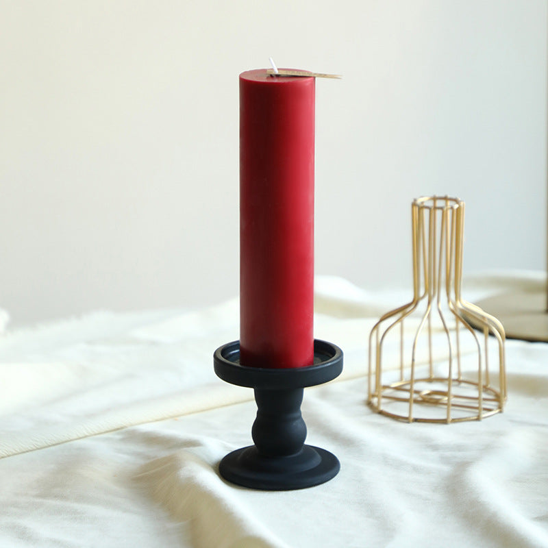 Short Pedestal Pillar Candle Holder with Wide Drip Tray