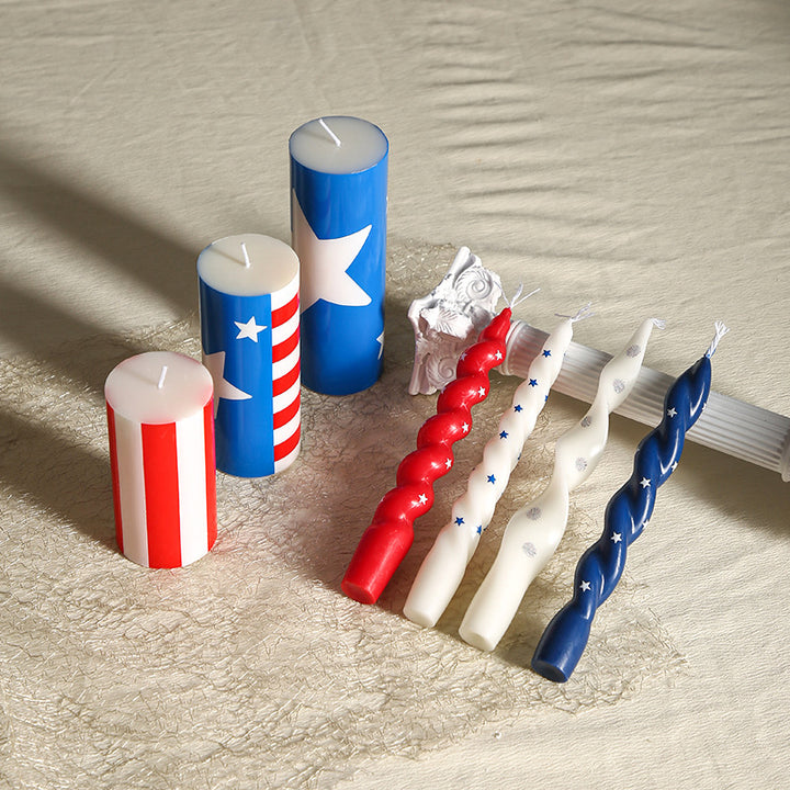 Patriotic Americana Flag-Pattern Decorative Pillar Candle