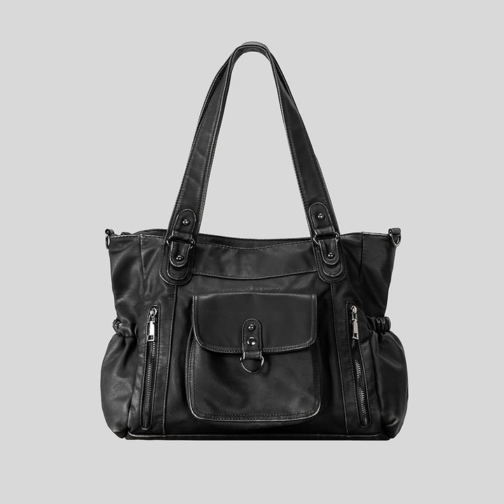 Multi-Pocket Leather Hobo Handbag