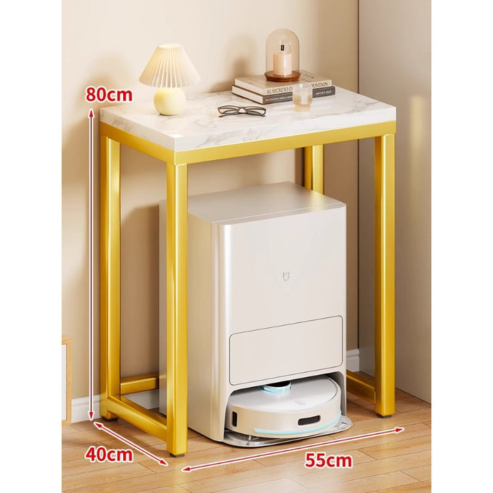 Marble Top Gold Metal Console Stand for Robot Vacuum Dock and Entryway Organizer