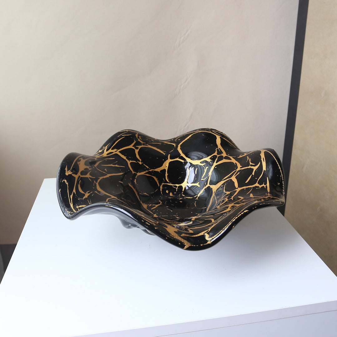 Sculptural Handcrafted Decorative Glass Centerpiece Bowl Kalsten