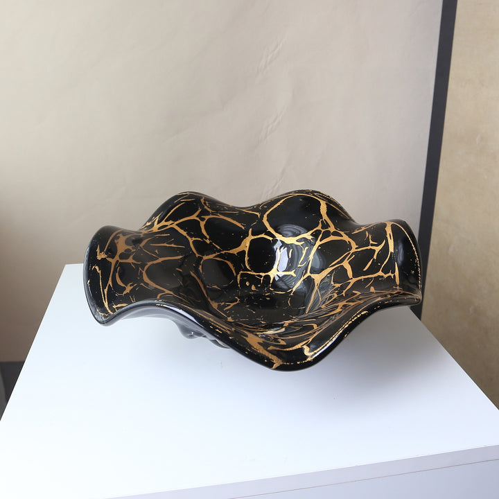 Sculptural Handcrafted Decorative Glass Centerpiece Bowl Kalsten