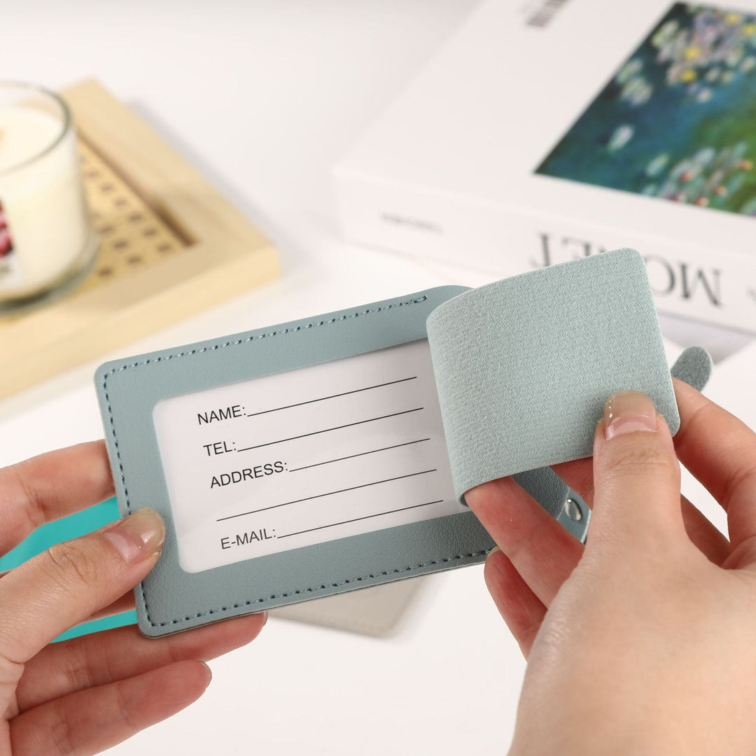 premium vegan leather luggage tag with adjustable buckle and clear ID window Kalsten