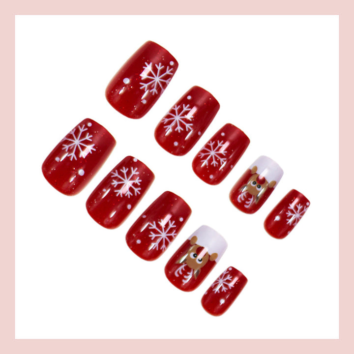 Christmas Art Nail Set with Festive Snowflake and Reindeer Designs Kalsten