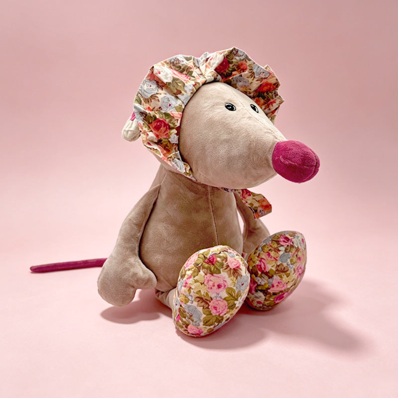 Plush Mouse Nursery Comforter with Floral Cap and Scarf, Velvet Paws Kalsten