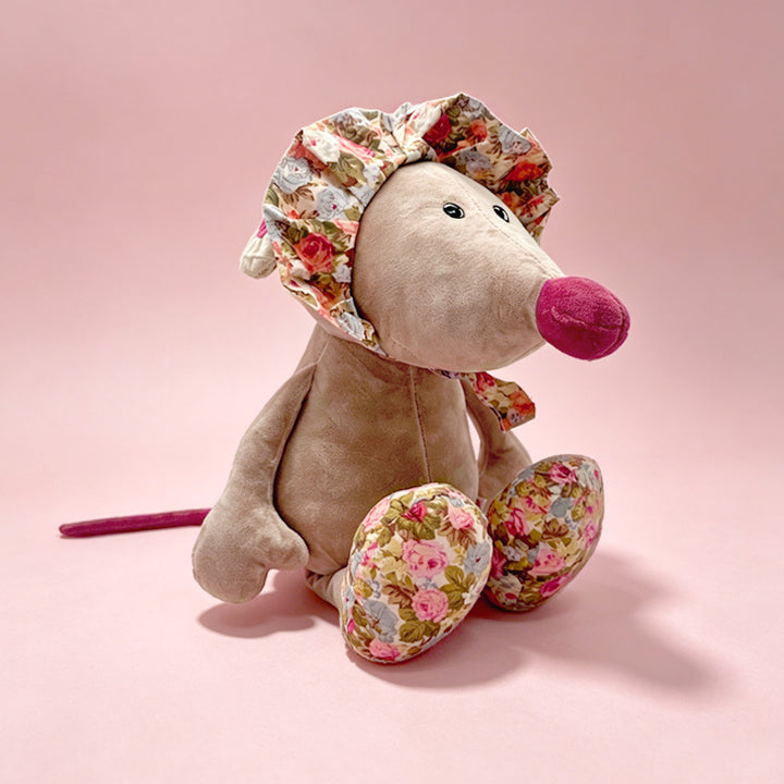 Plush Mouse Nursery Comforter with Floral Cap and Scarf, Velvet Paws Kalsten