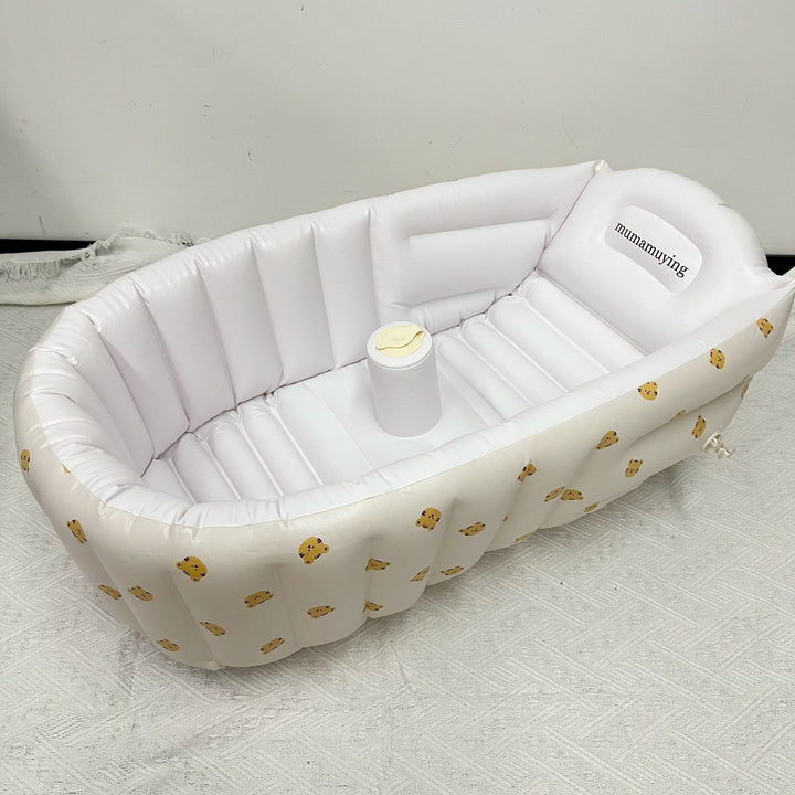 Inflatable Baby Bathtub and Support Seat Set with Lemon Print and Removable Cup Holder
