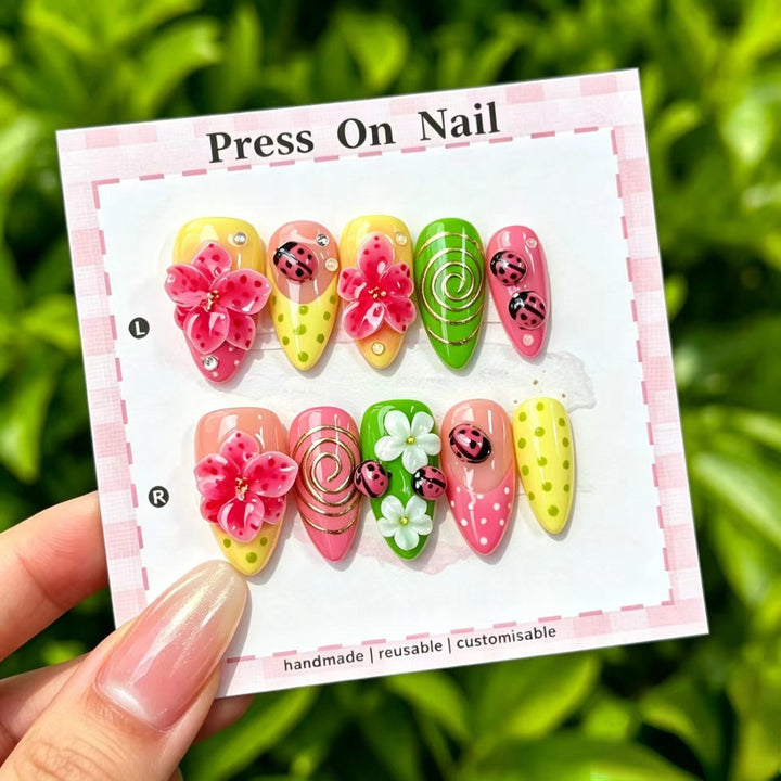 Artistic Cherry-Inspired Press-On Nails
