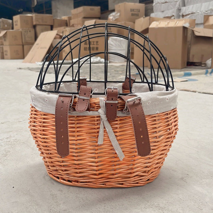 wicker bicycle pet carrier with removable washable liner and reinforced lockable metal dome Kalsten