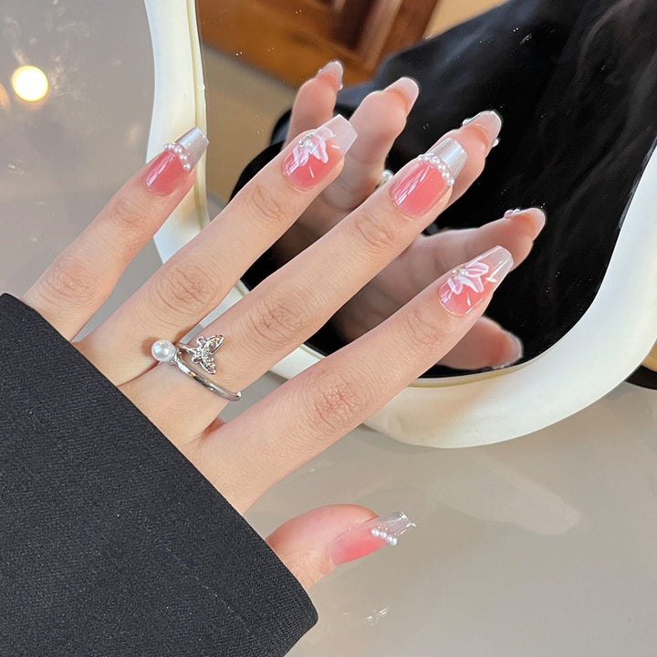 Elegant Long Press-On Nails Set with Artistic Tips Kalsten