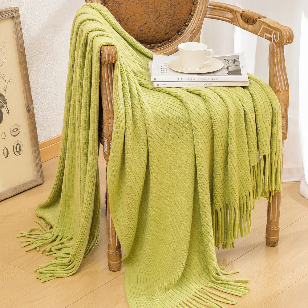 Luxurious Textured Knit Fringe Throw Blanket Kalsten
