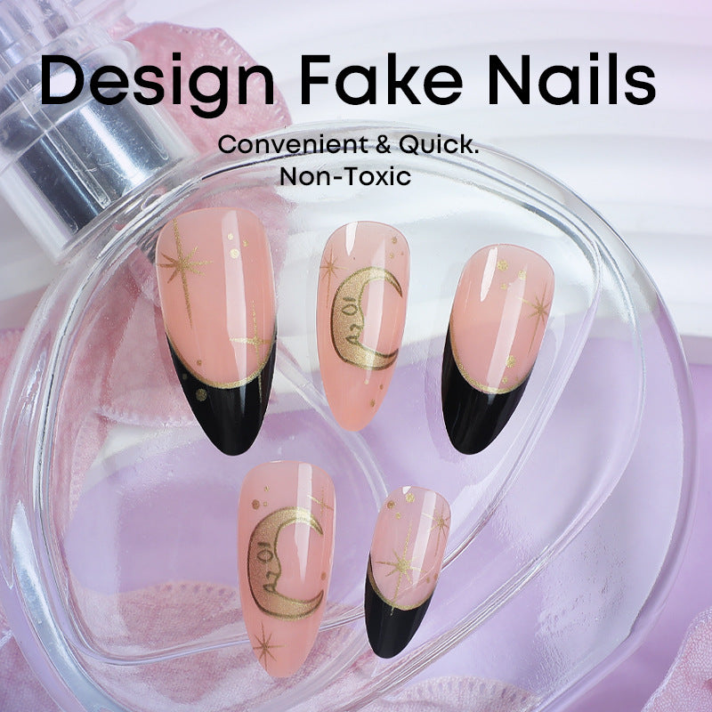 Nail extension set with elegant black-pink design and shiny accents Kalsten