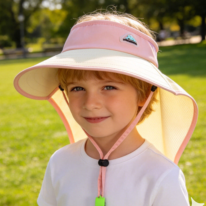 children sun protection hat with neck warmer adjustable chin strap and breathable mesh visor