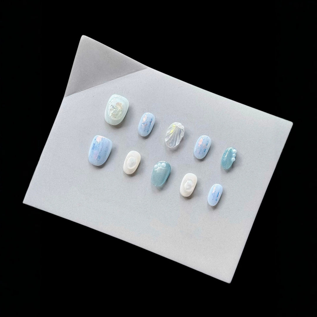 Artistic 3D Shell-Themed Press-On Nail Art Set