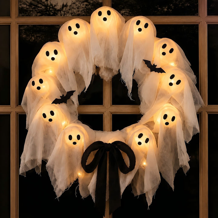 Halloween-Themed Ghost Decorative Wreath