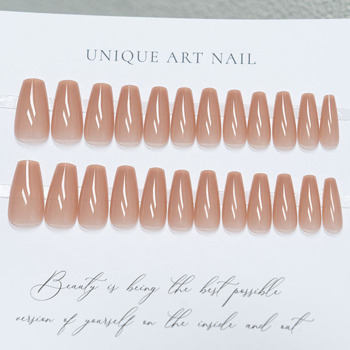 Natural Glossy Long Coffin Press-On Nails