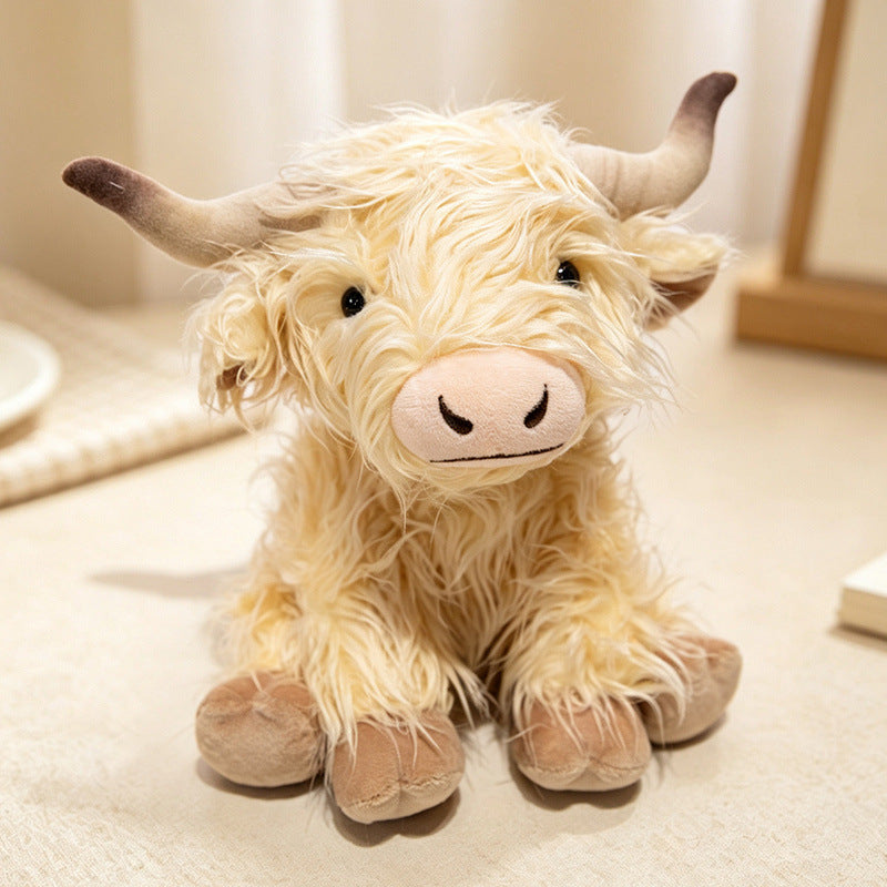 Plush Highland Calf Collectible Soft Toy with Curly Faux-Fur and Poseable Horns Kalsten