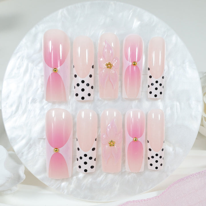 Artificial nail set with elegant flower and polka dot patterns Kalsten