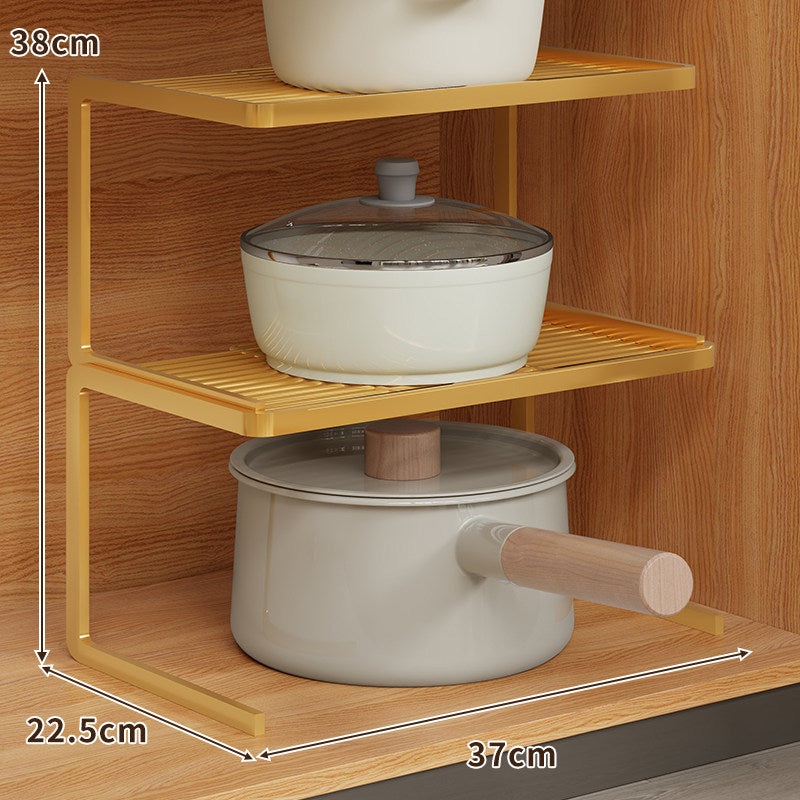 Compact Space-Saving Kitchen Countertop Pot and Pan Organizer Shelf Riser