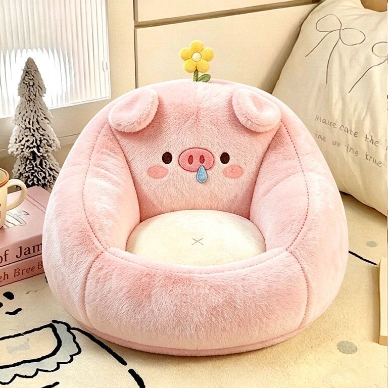 Cozy plush pet armchair with high edge and piglet motif