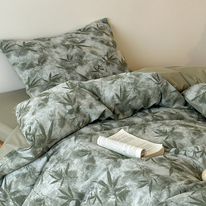 Cotton velvet duvet cover set with subtle leaf texture and reversible function