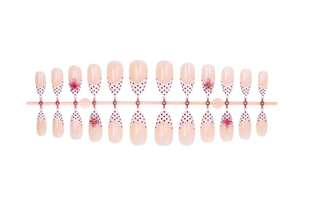 Artificial nails with elegant flower and dot motifs Kalsten