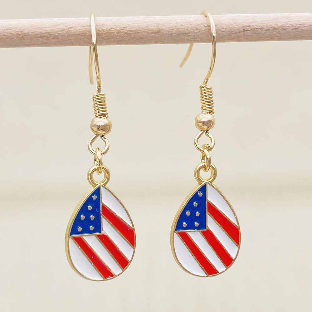 Women's Independence Day patriotic enamel flag dangle earrings with hypoallergenic fishhook wires Kalsten